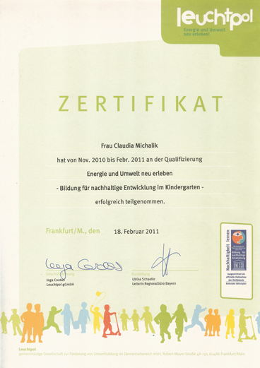 Zertifikat Nachhaltige Entwicklung Energie und Umwelt - Claudia Michalik